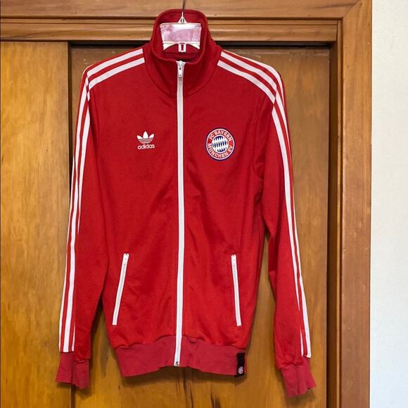 Adidas FC Bayern Munchen German Red Track Jacket White Stripes Football Soccer - Picture 1 of 10